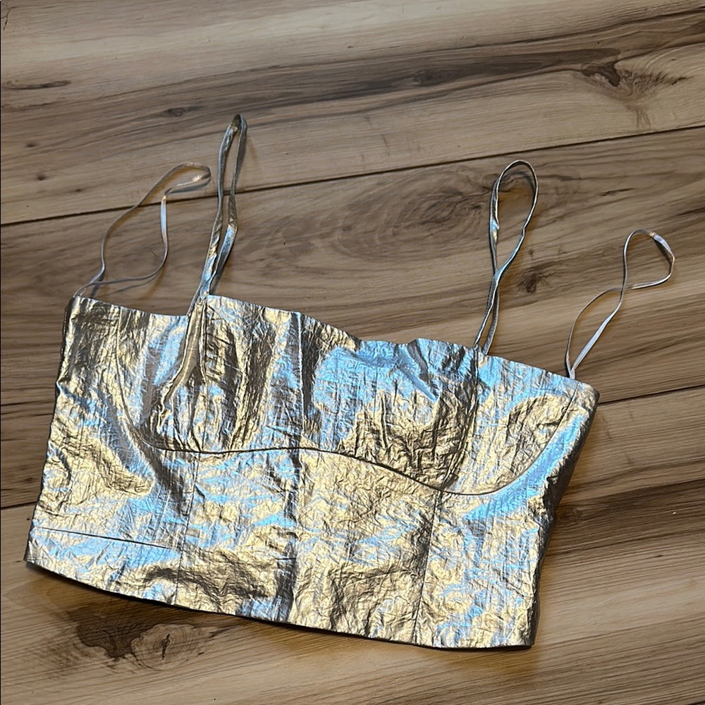 Zara Metallic Silver Crop Top